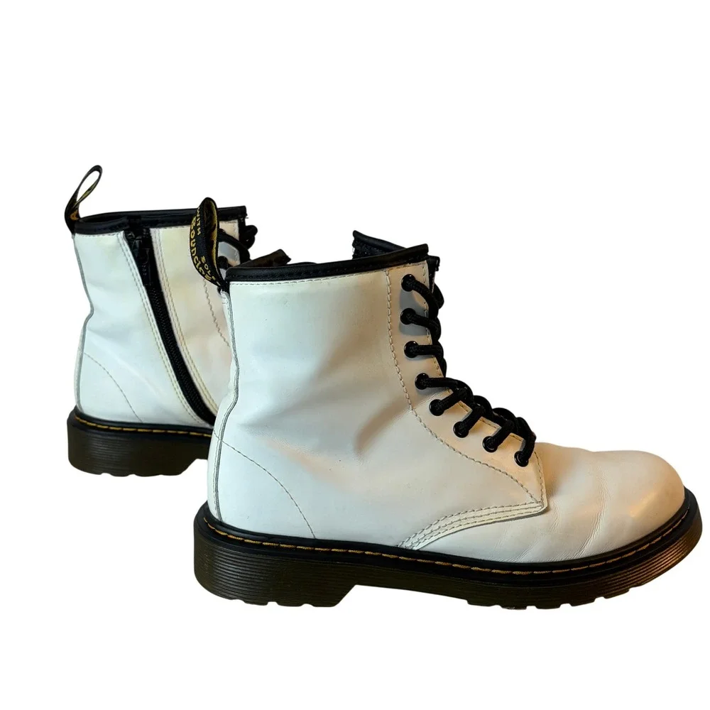 Dr. Martens 1460 J White Leather Combat Boots Side Zip Kids Youth 4 EU 36